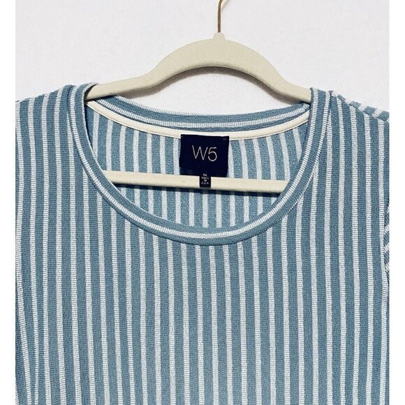Anthropologie W5 Womens Medium Blue Striped Top Ruffle Sleeves Boho Stretch - Picture 2 of 7